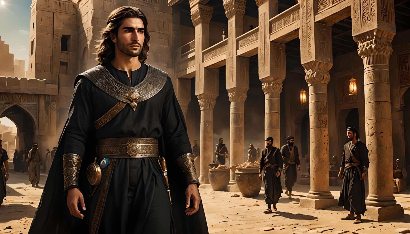 Mesopotamian Prince in Ancient City, Digital Art