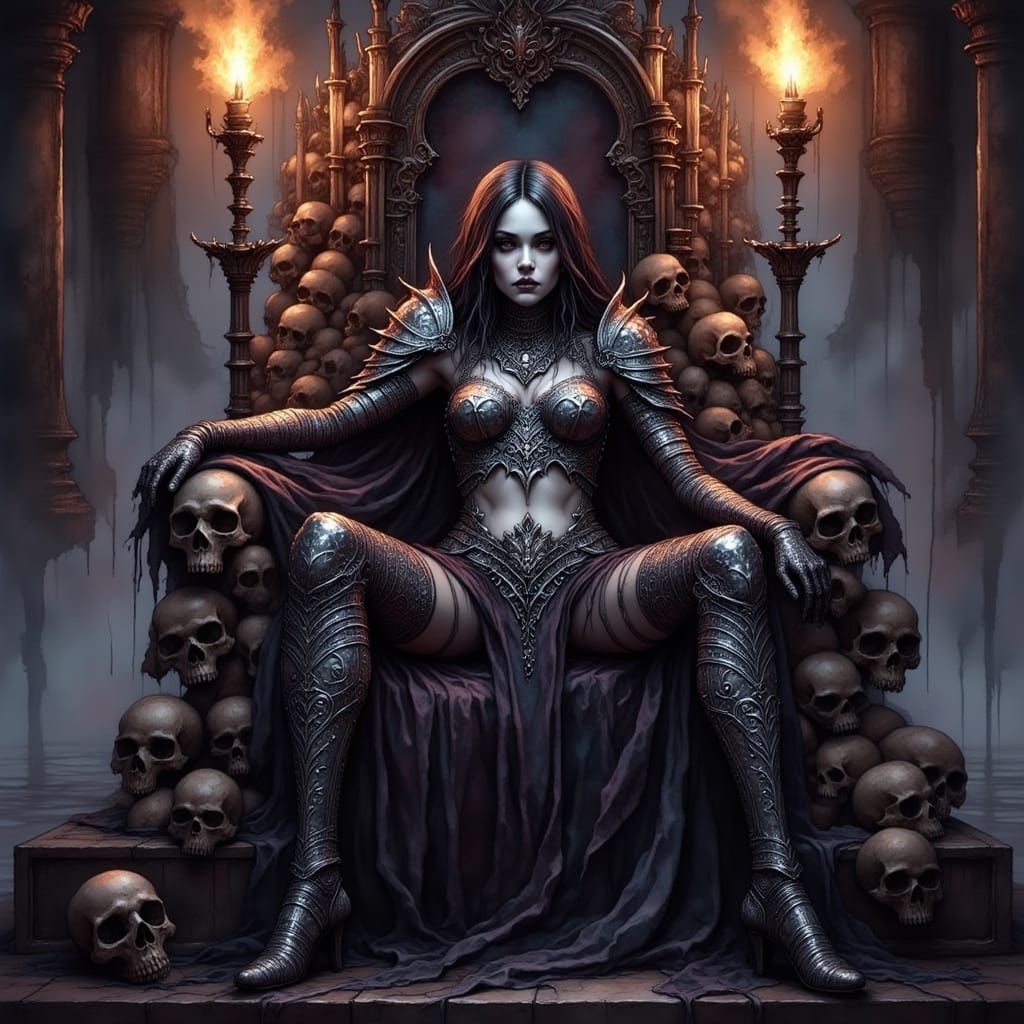 Drow Warrior Queen on Skull Throne