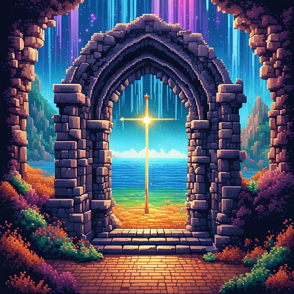 8-Bit Pixel Art: Gothic Door to Pixelpunk Ocean