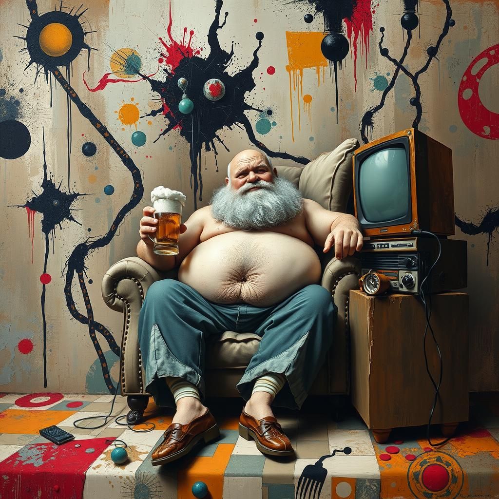 Relaxed Father Figure in Surrealist Setting