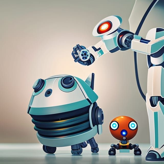 Retrofuturistic Robot with Big Display Eyes