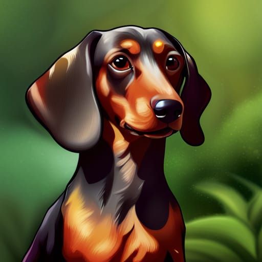 Hyperrealistic Daschund in Garden, Detailed Digital Art