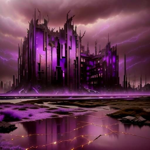 Ethereal Cosmic Cityscape in Vibrant Purple Hues