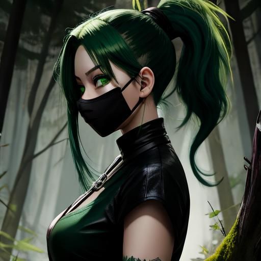 Anime Ninja Girl with Green Hair