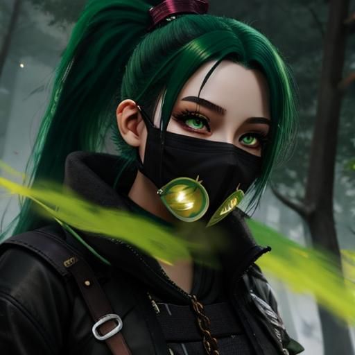 Anime Ninja Girl with Green Hair and Kunai
