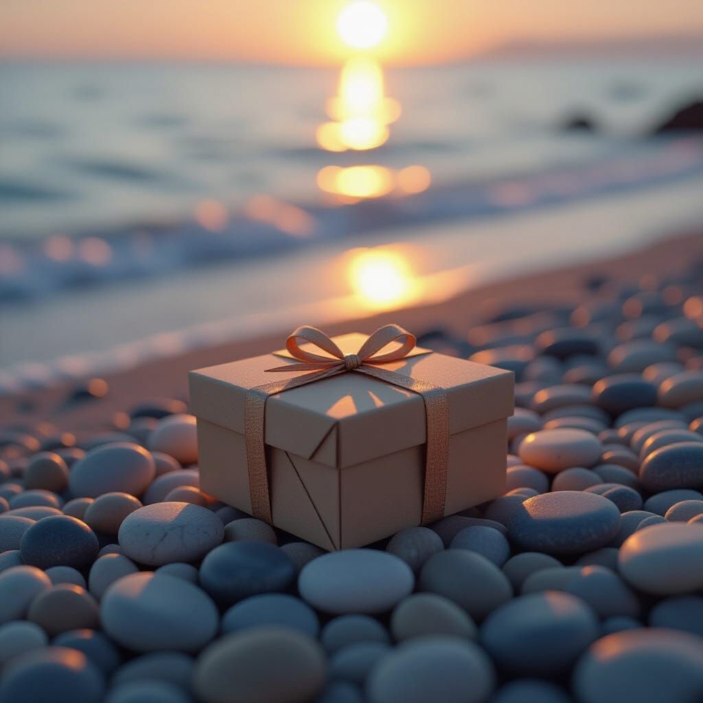 Intricate Box on Pebbles by the Sea