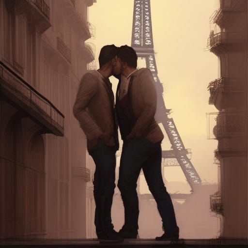 Passionate Kiss in Paris: Hyperdetailed Concept Art