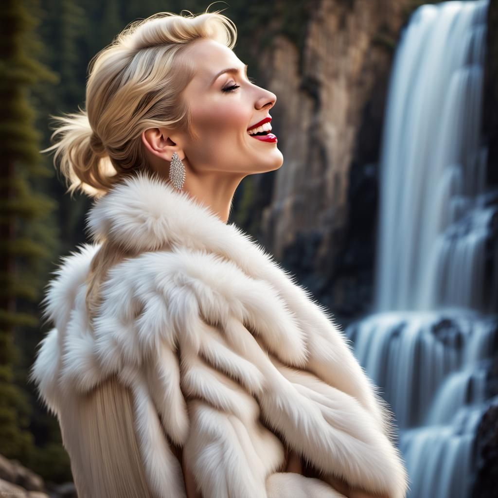 Art Deco Woman in White Mink Coat