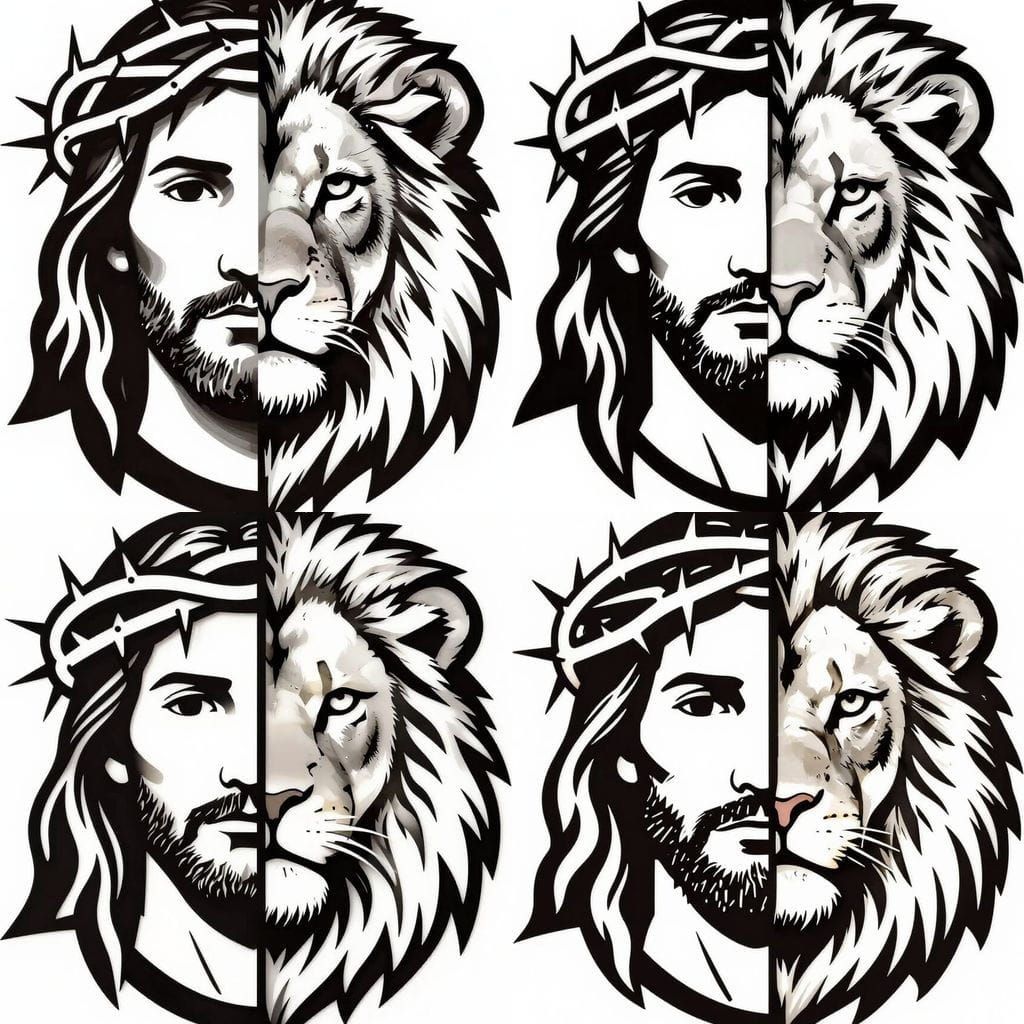 Jesus and Lion Face Split in Laser Cut Art