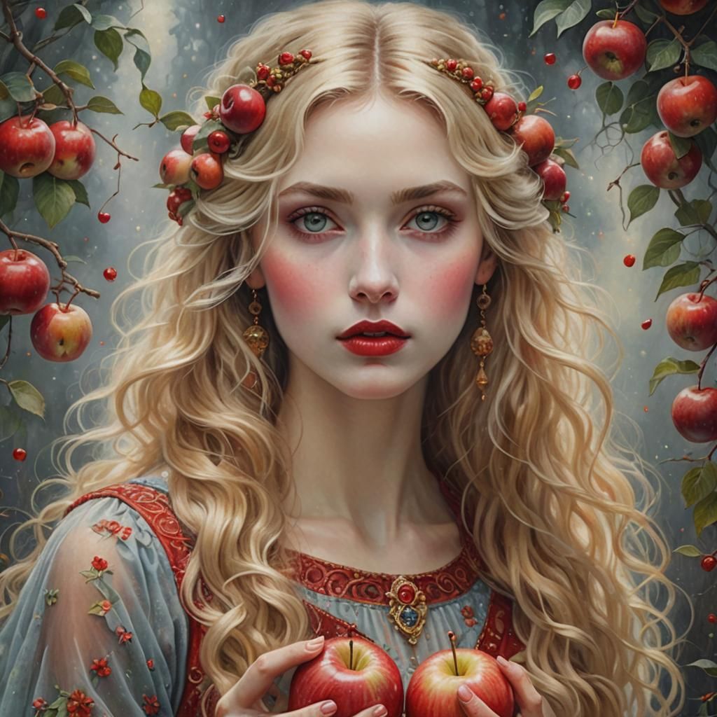 Blond Girl with Apple in Klimt Style