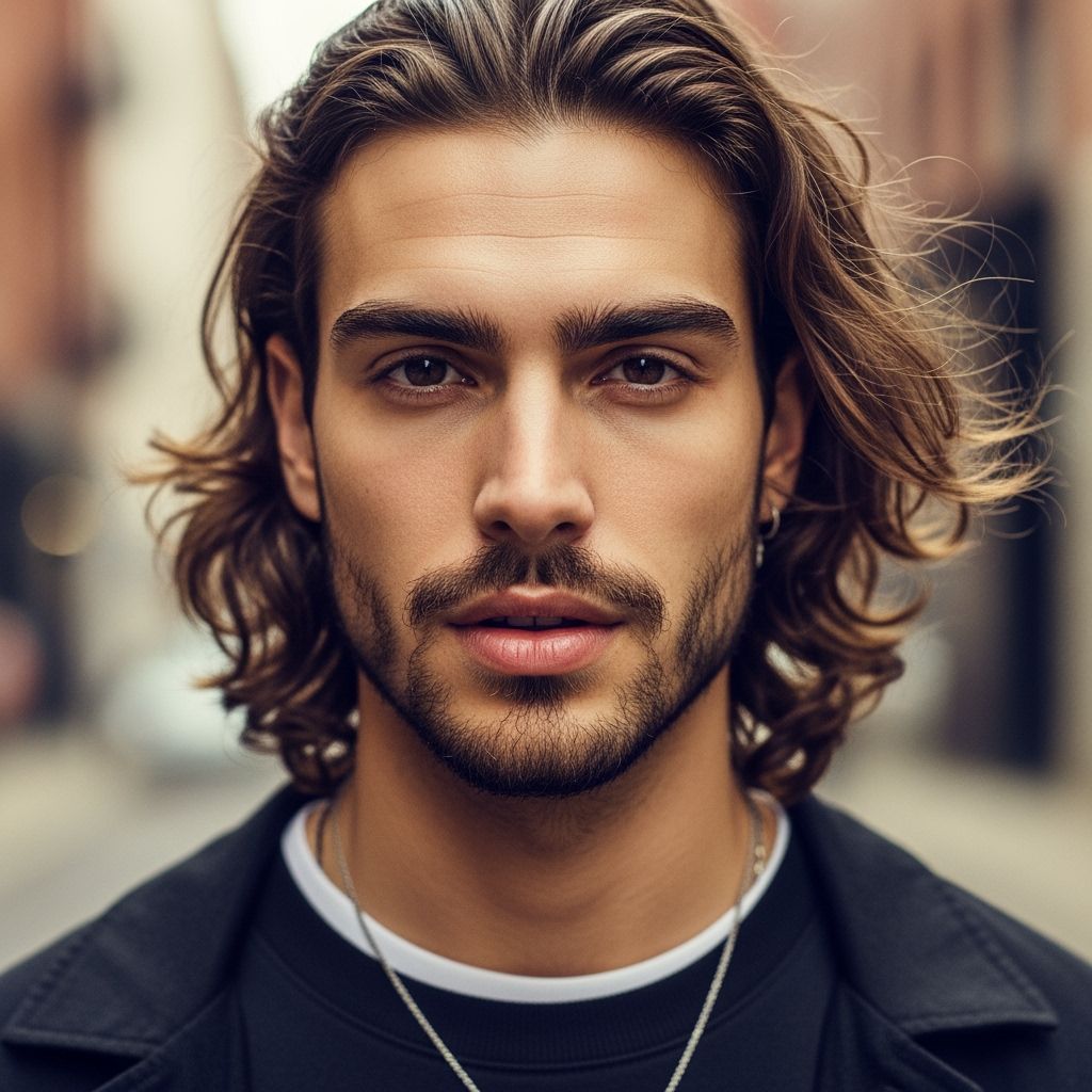 Young Man Portrait with Wavy Hair in Soft Daylight