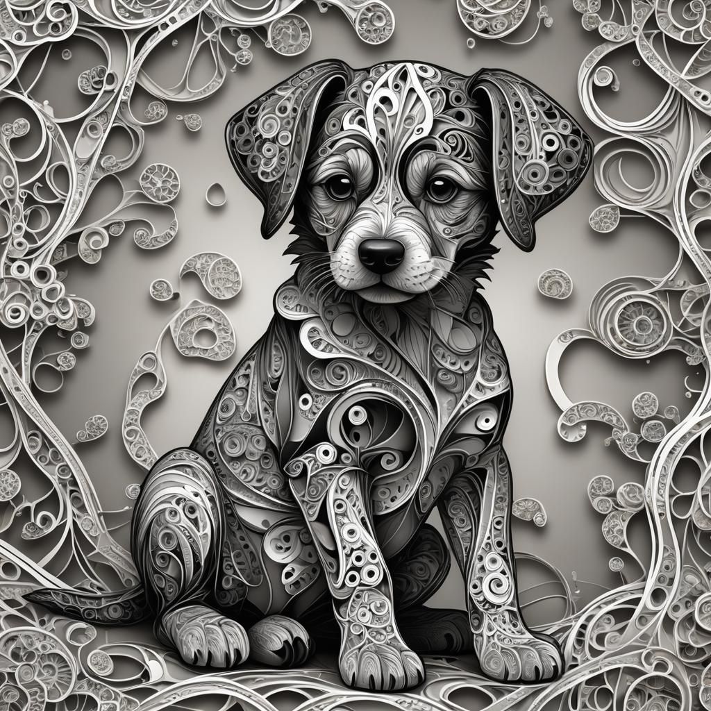 Abstract Vector Puppy with Fractal and Zentangle Elements