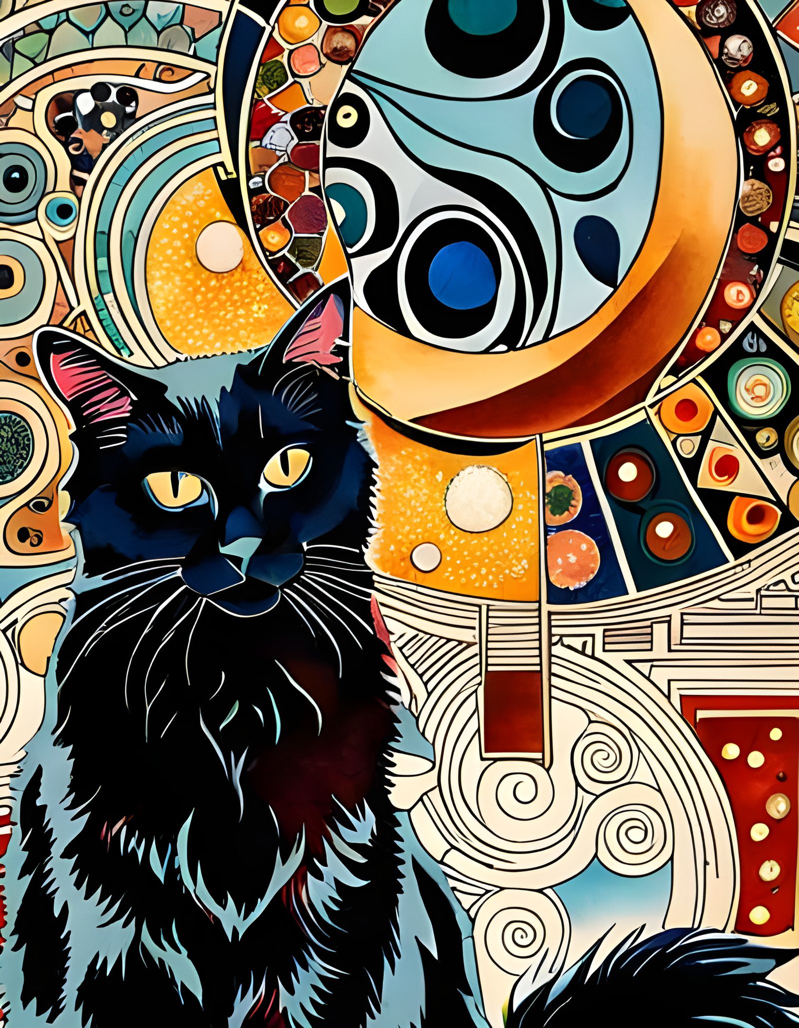 Iridescent Black Cat Collage in Pop Art Style