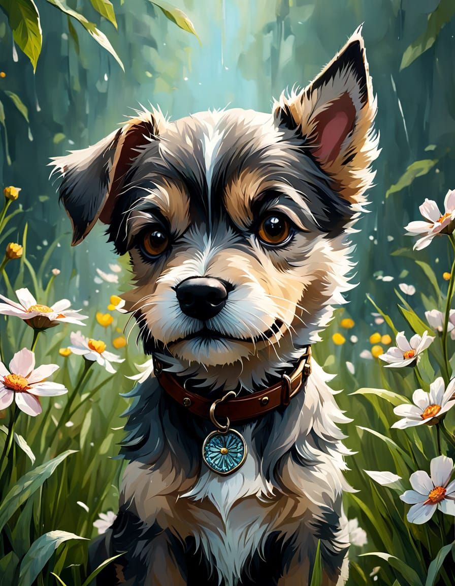 A Springtime Miniature Schnauzer Husky Mix in Whimsical Digi...