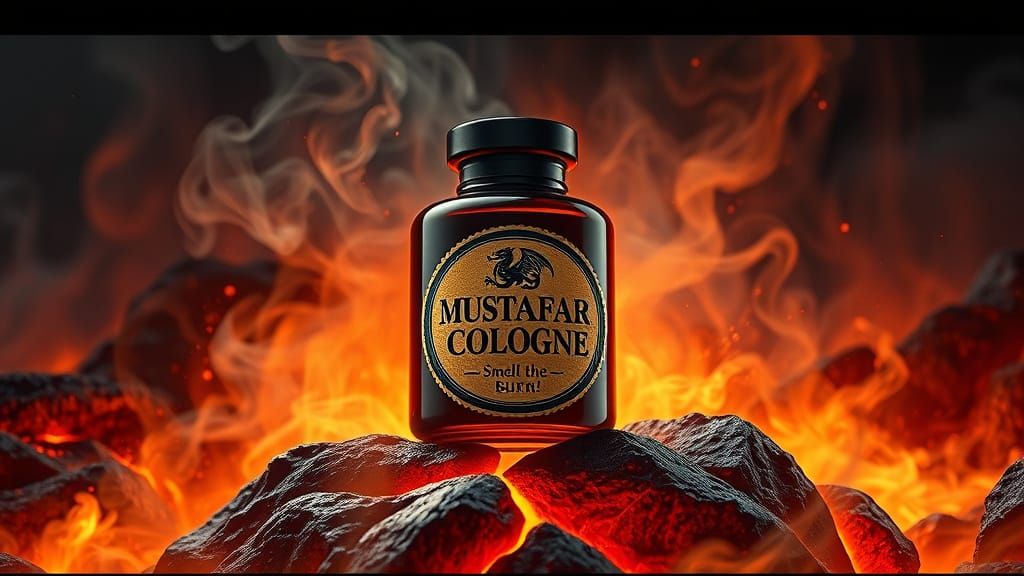 Fiery Mustafar Cologne Bottle in Cinematic Style