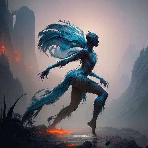 Fantasy Drow Dancer in a Cinematic Landscape