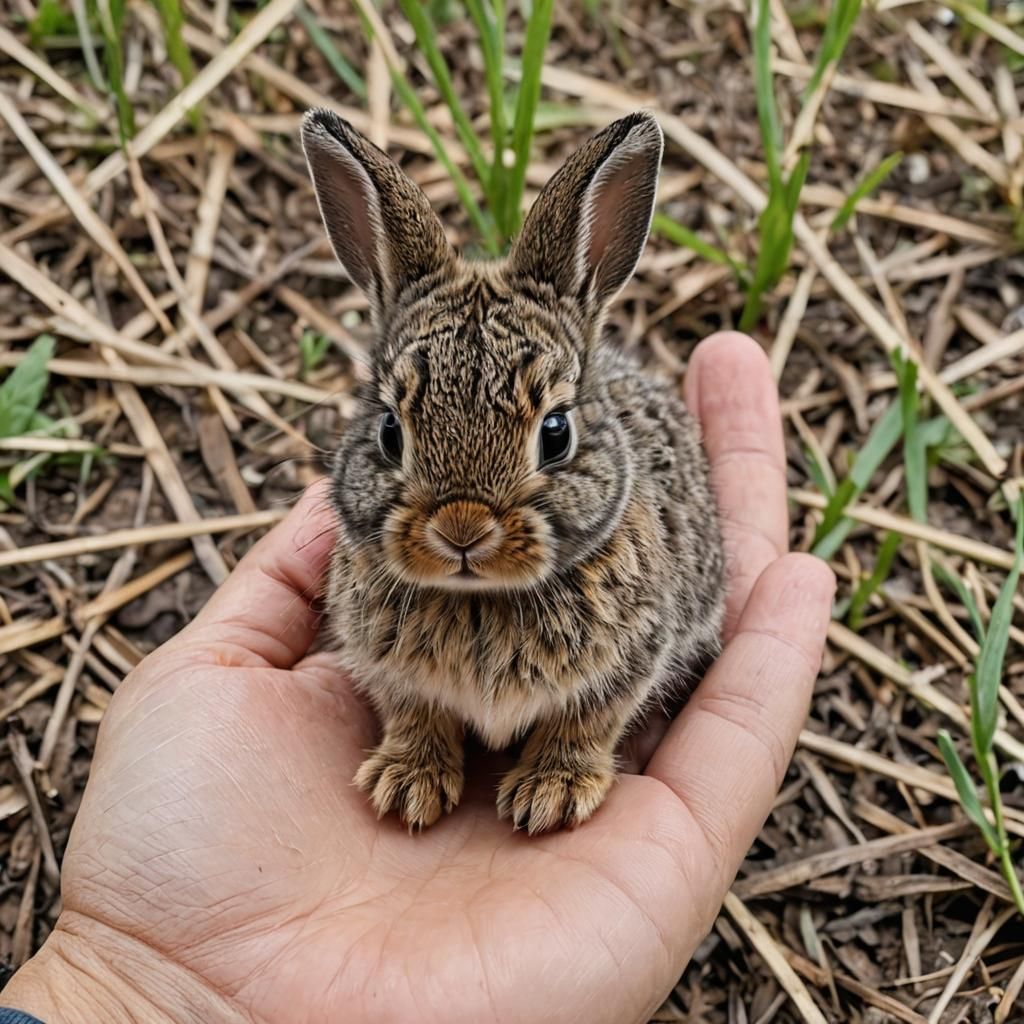 Tiny Wild Bunny Held in Hand