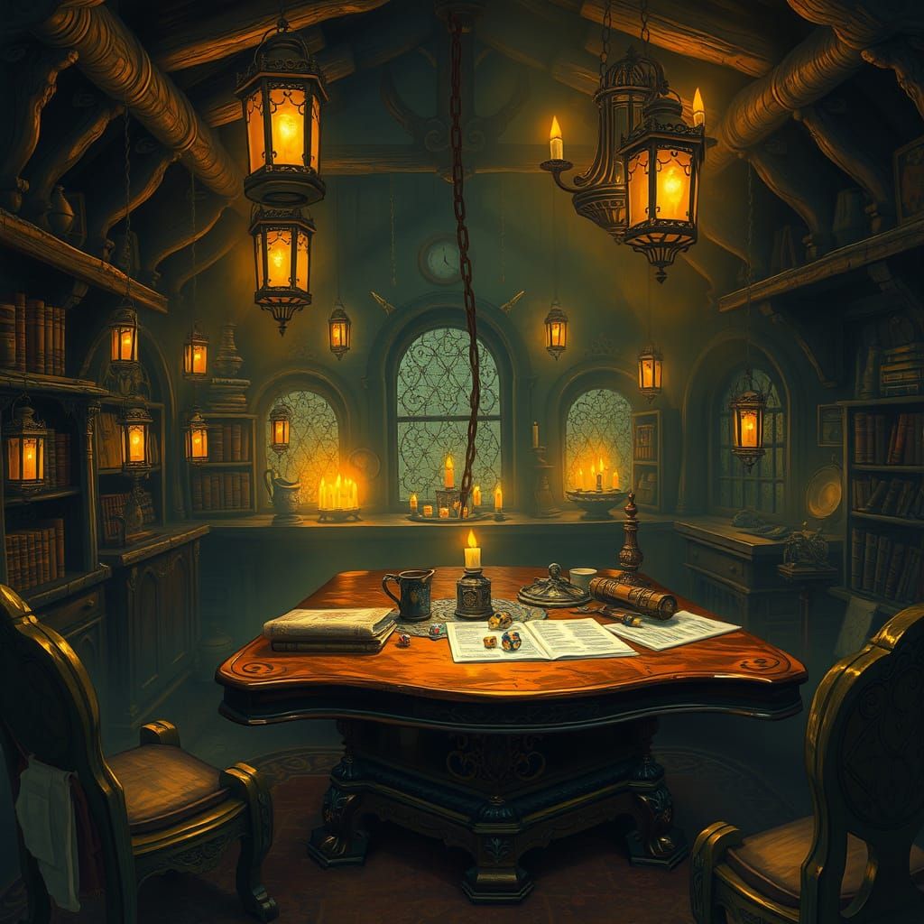Mystical Tavern Scene in Dungeons & Dragons Style