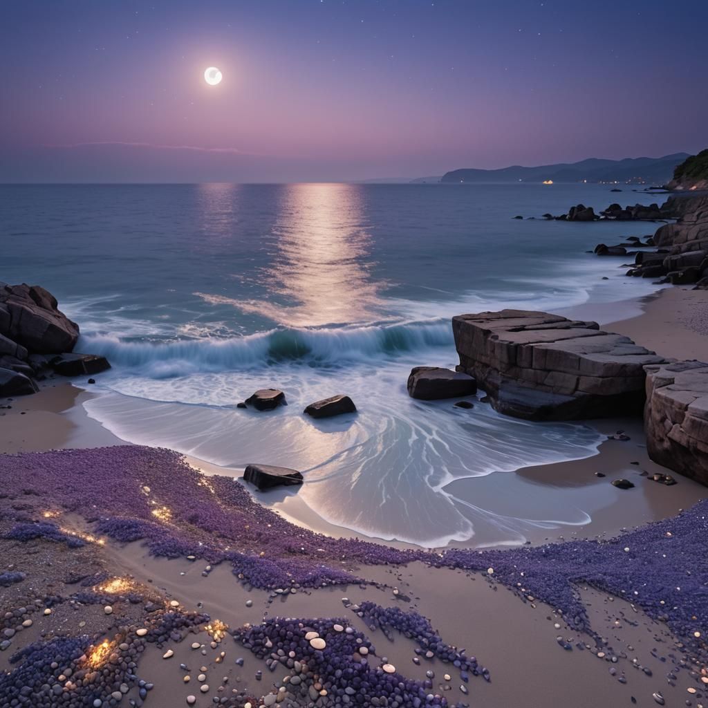 Moonlit Tranquility: A Hyper-Realistic Dreamscape Seascape