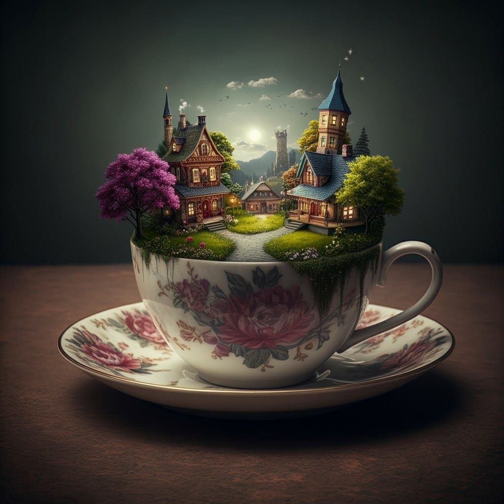 Fantastical Tiny Town Inside a Teacup