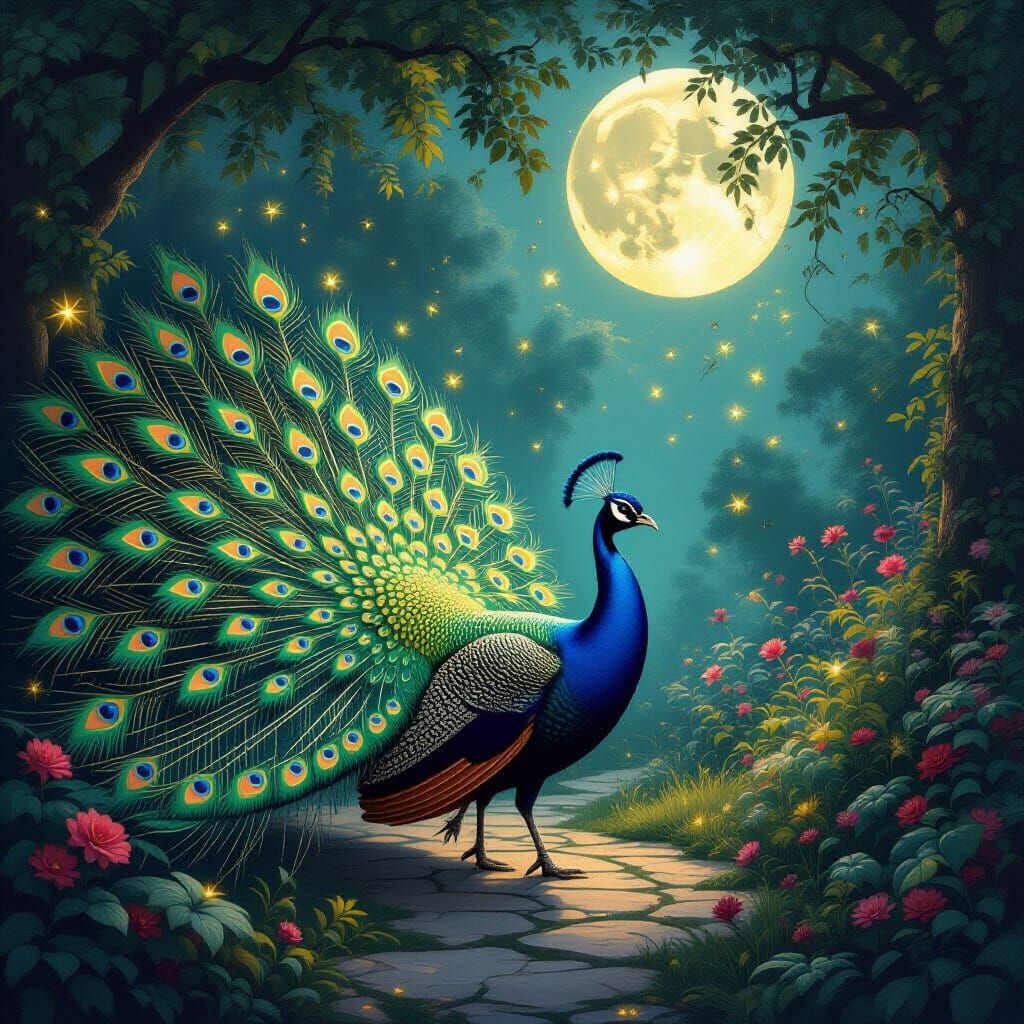 Peacock Serpent Imposter in Moonlit Garden