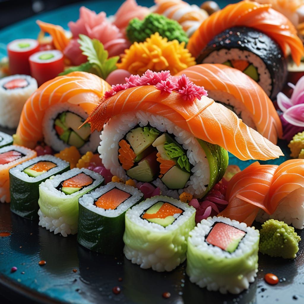 Colorful Sushi Pop-Art Arrangement in Macro Photography