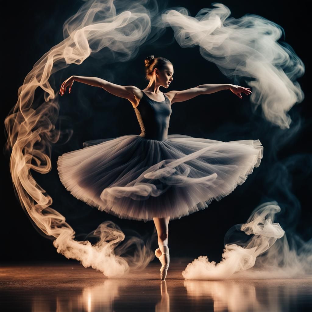Ethereal Ballerina Made of Smoke in Moonlight
