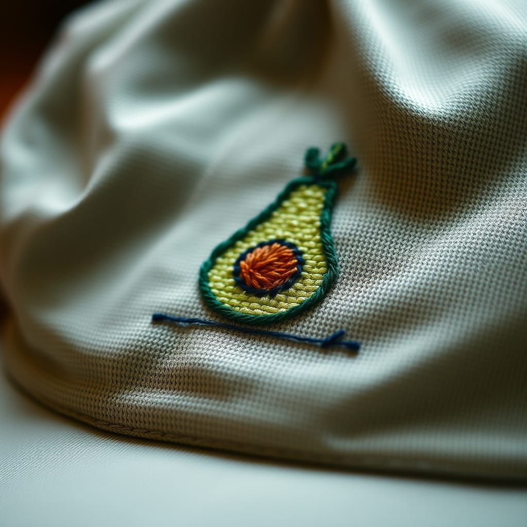 Avocado Mascot Hat in Cross-Stitch Embroidery