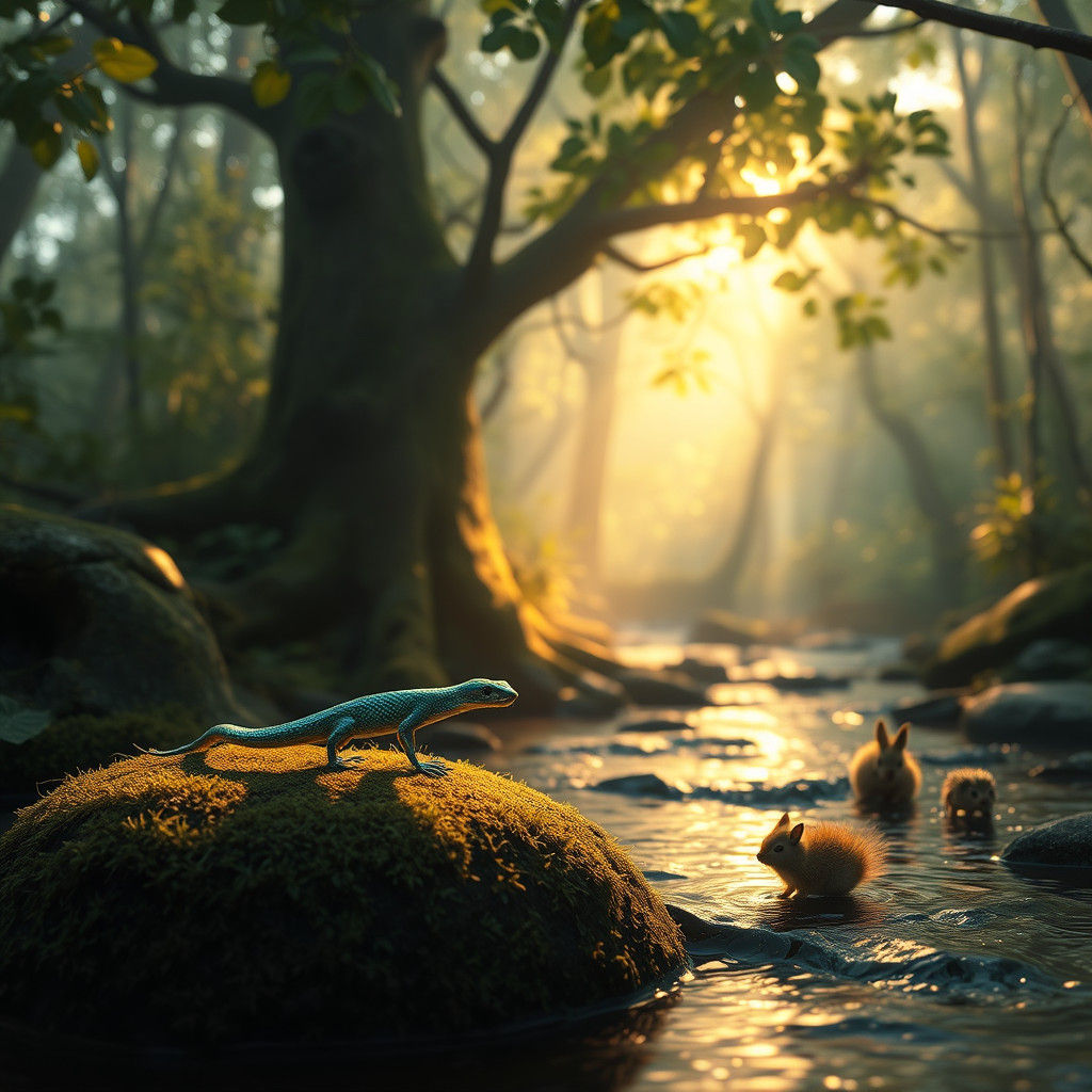 Iridescent Snake in Mystical Forest, Matte Painting