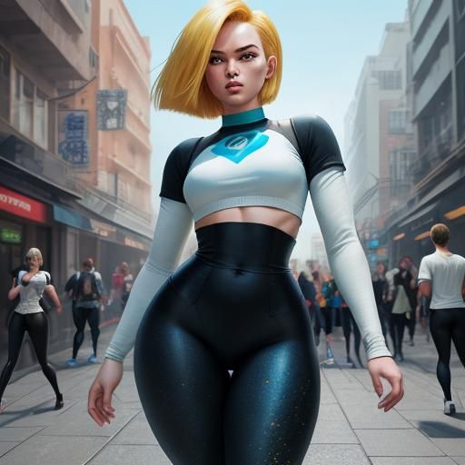 Hyperrealistic Android 18 Walking on Street