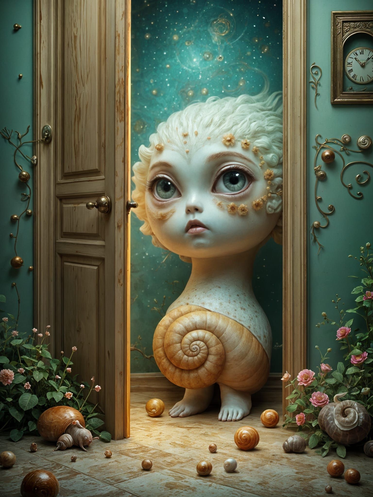 Curious Snail Peering Around a Doorway