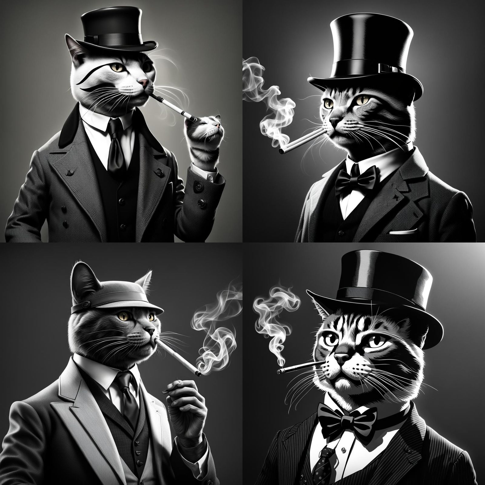 Cat Mobster Smoking in Noir Style