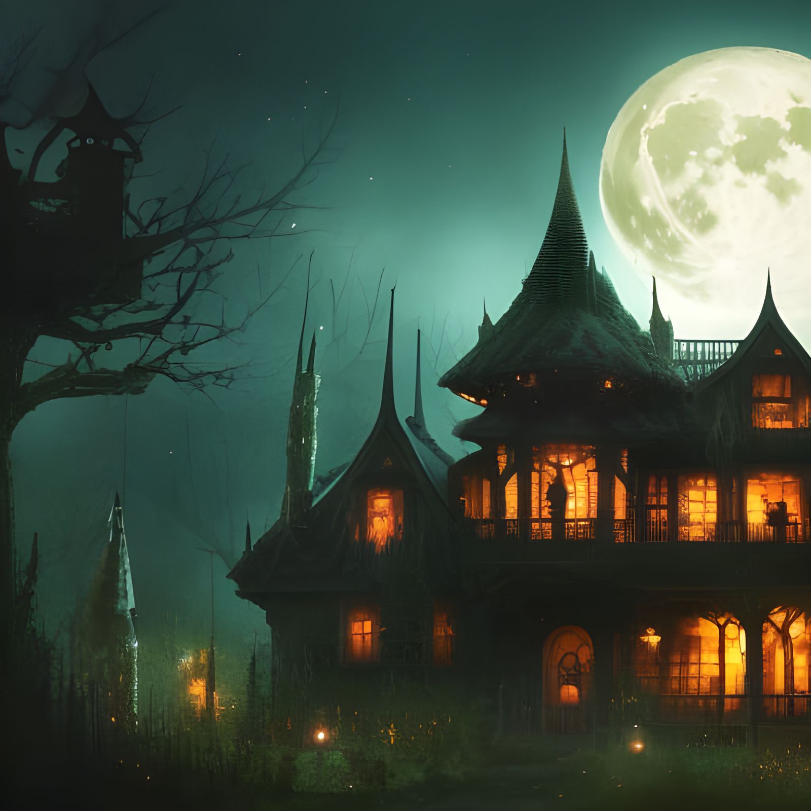 Creepy Witches House Under a Starry Sky