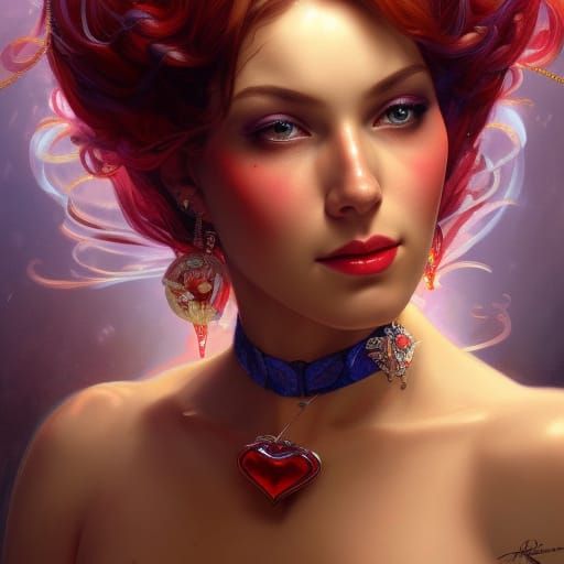 Queen of Hearts Portrait in Art Nouveau Style