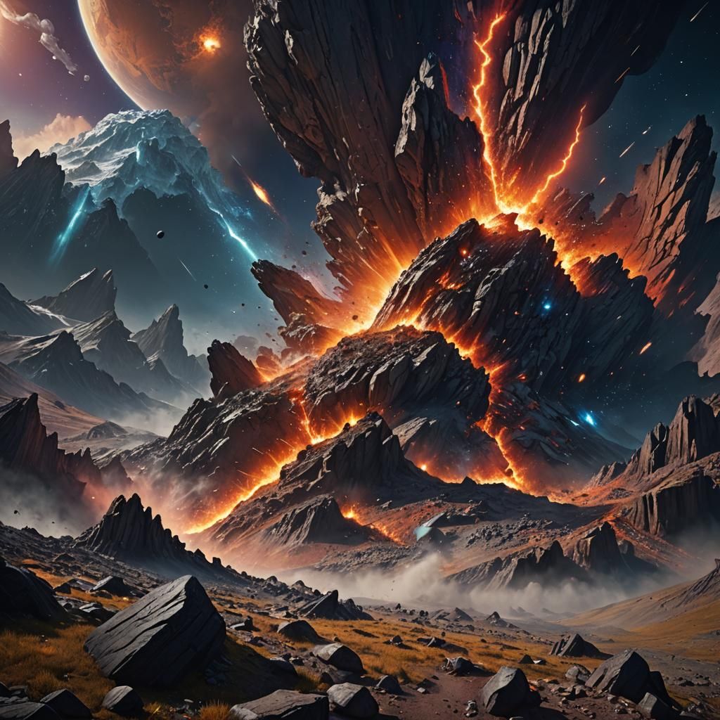 Comet's Cosmic Fury: A Detailed Matte Painting