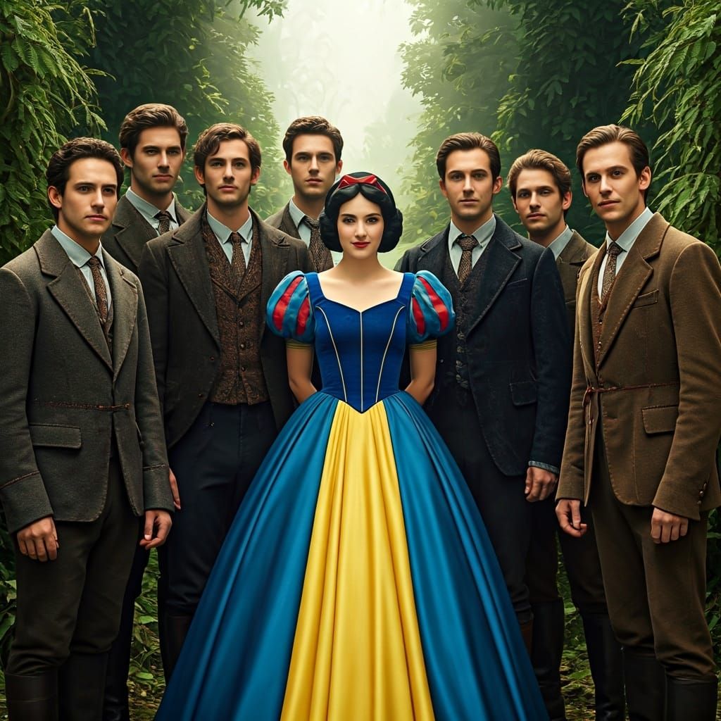 Snow White Surrounded by Suitors, Cinematic Still