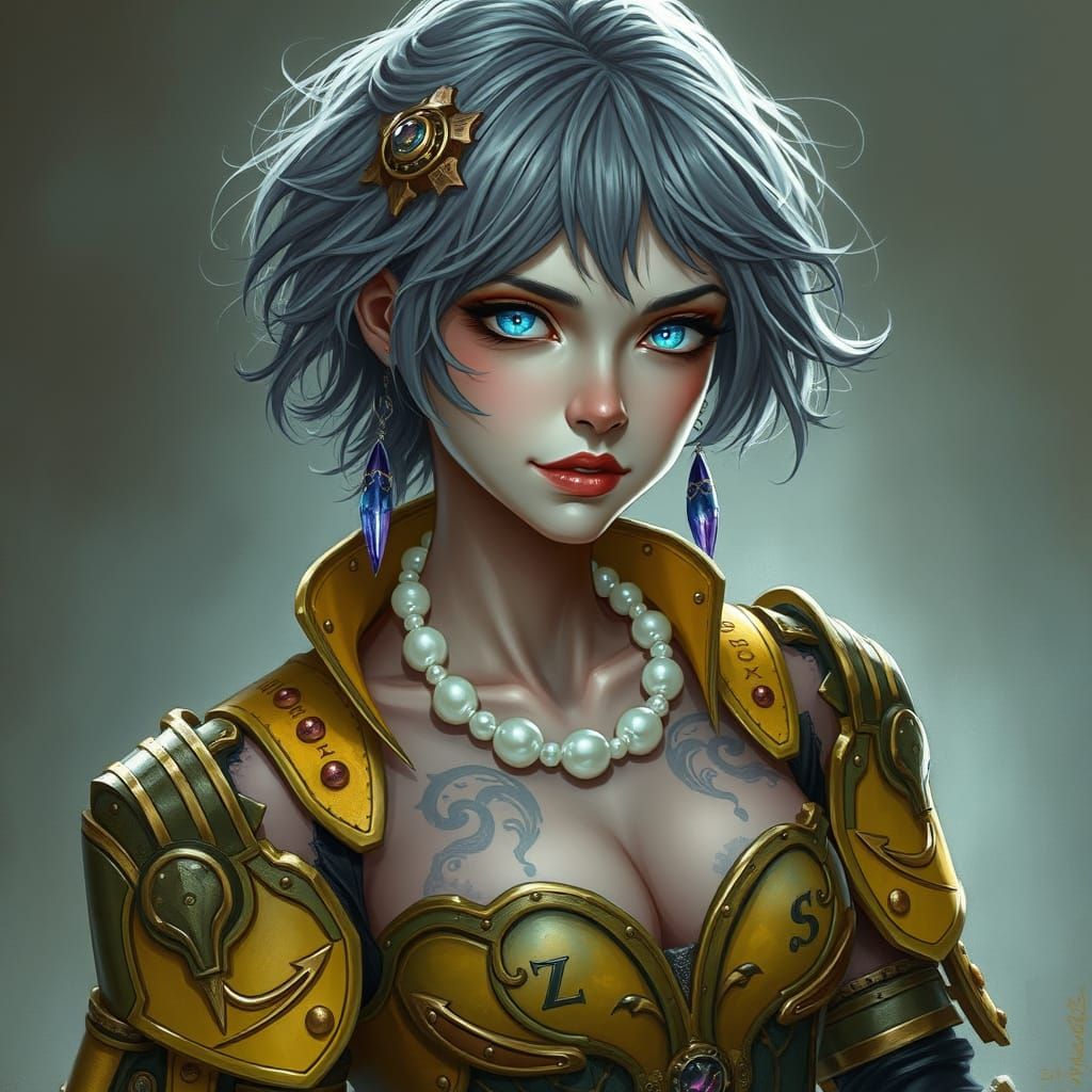 Enchanting Vampire in Cyberpunk Steampunk Armor