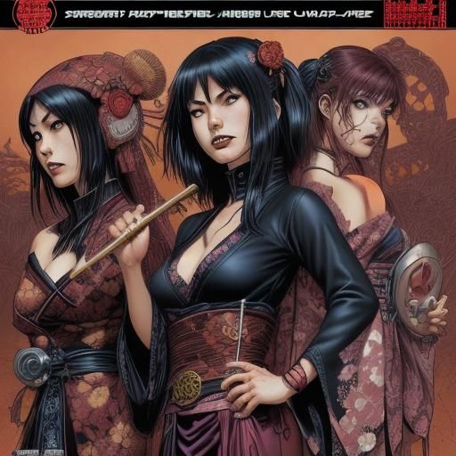 Gothic Japanese Women Band in Comic Book Art