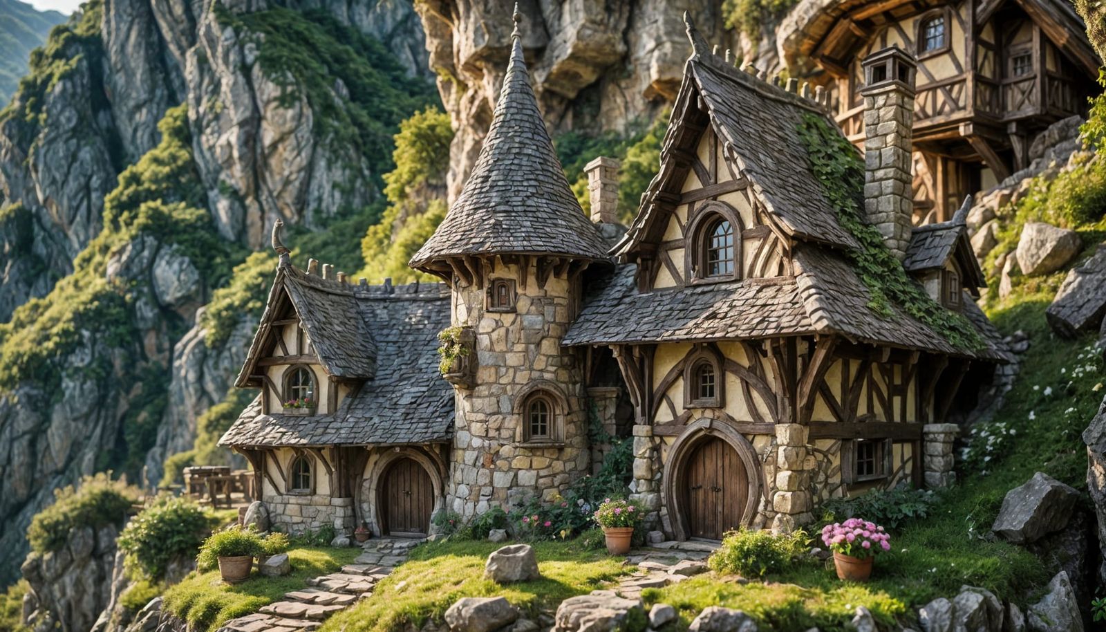 Elven Cottage Built into Cliffside in Macro Photography
