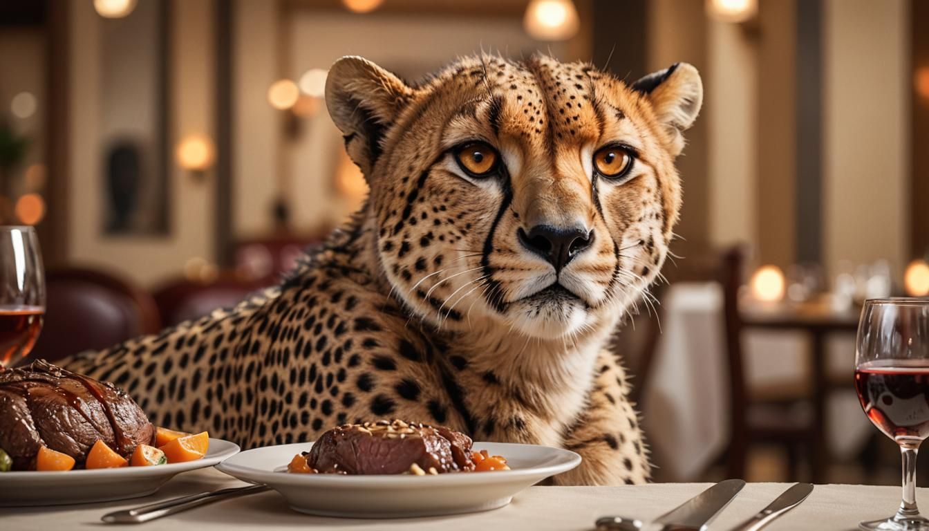 Cheetah Fine Dining: Hyper-Realistic Digital Art