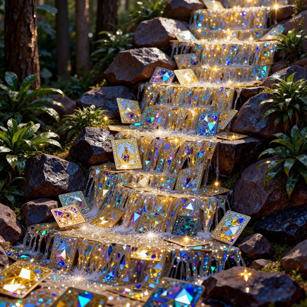 Tarot Waterfall with Musical Notes, Detailed Matte Painting