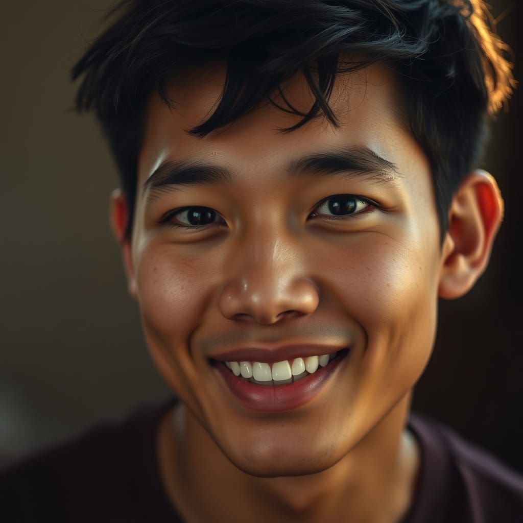 Tender Portrait of a Gentle Filipino Man in Golden Hour Ligh...