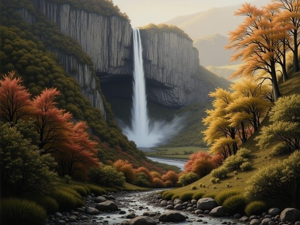 Surreal Swiss Alps at Sunrise with Serene Waterfalls and Lus...