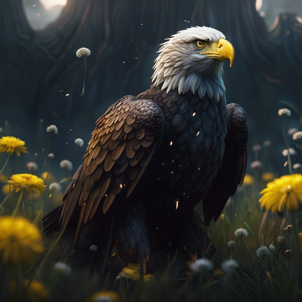 Eagle in Dandelion Field: Fantasy Concept Art