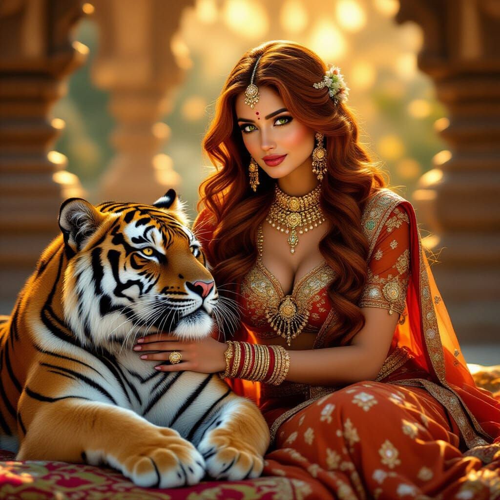 Rati: Hindu Goddess of Love with Bengal Tiger