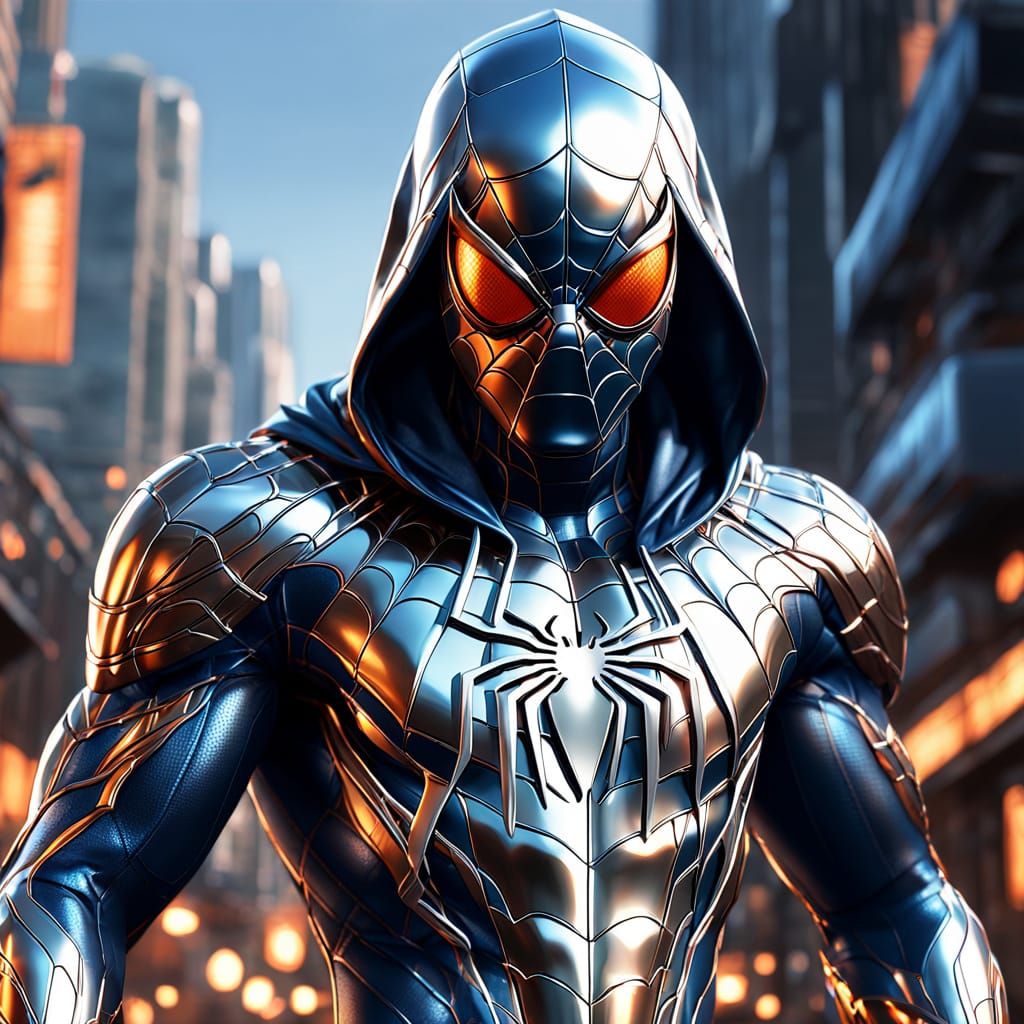 Spiderman in Shimmering Metallic Silver Chrome Armor