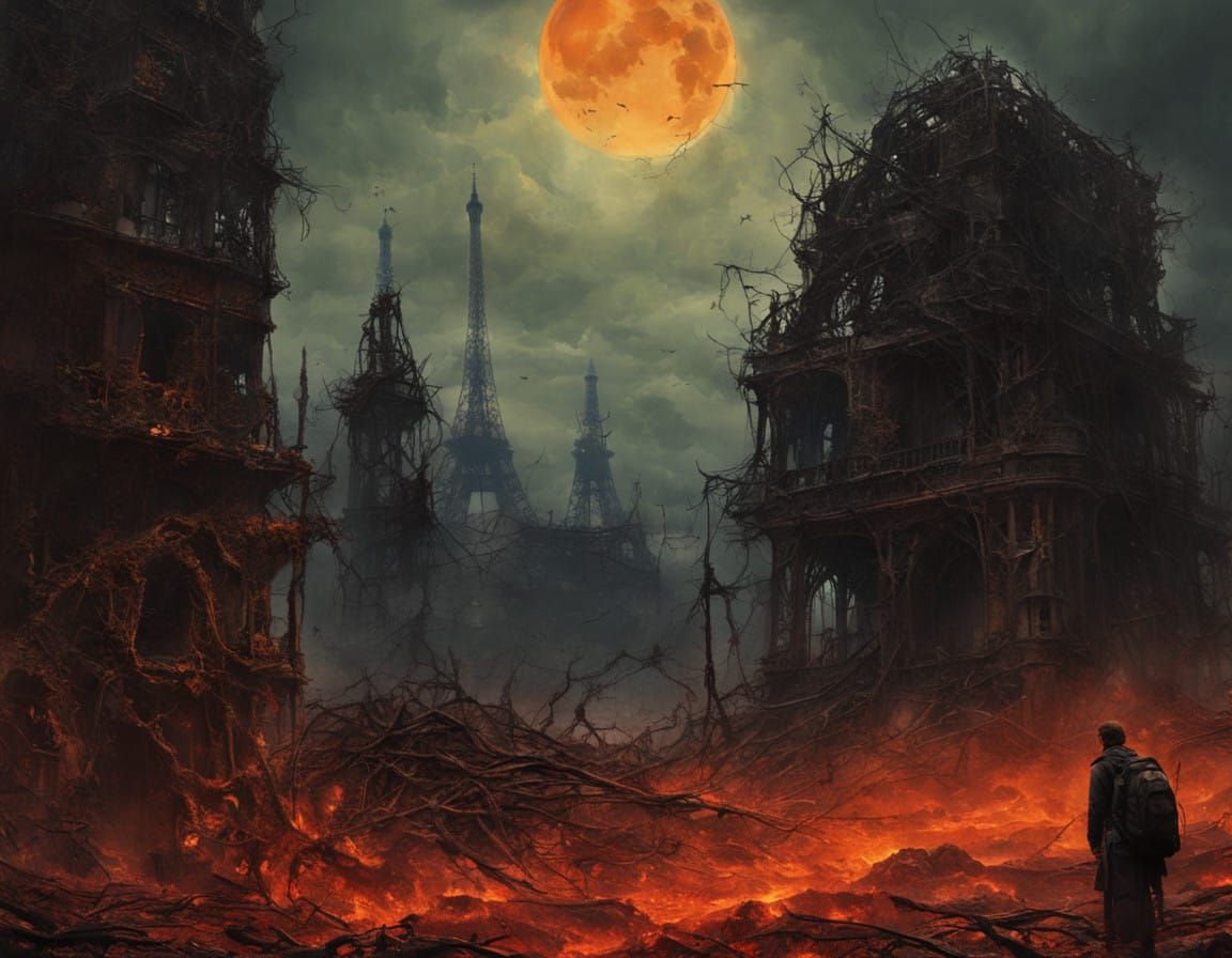 Eiffel Tower in a Fiery Apocalypse