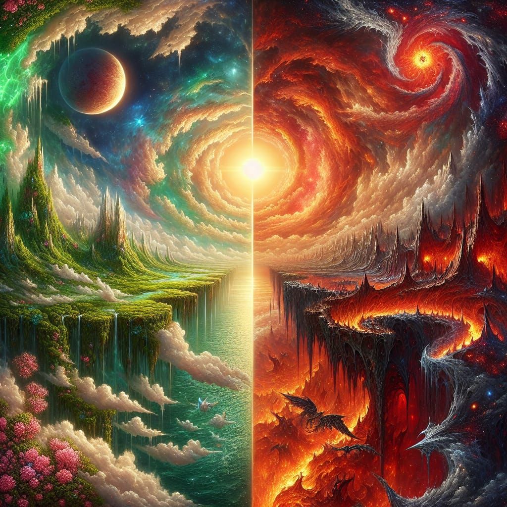 Dual Realms: Heavenly Paradise and Infernal Darkness