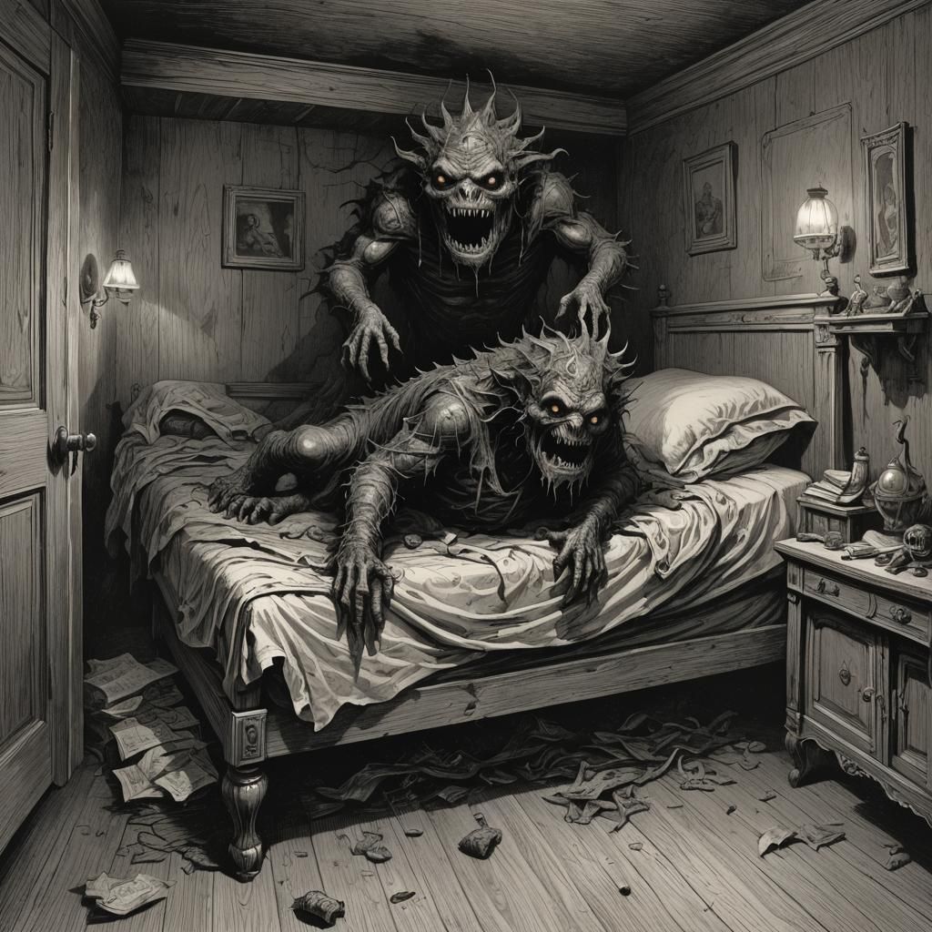 Imaginary Monster Under Bed, Horror Art