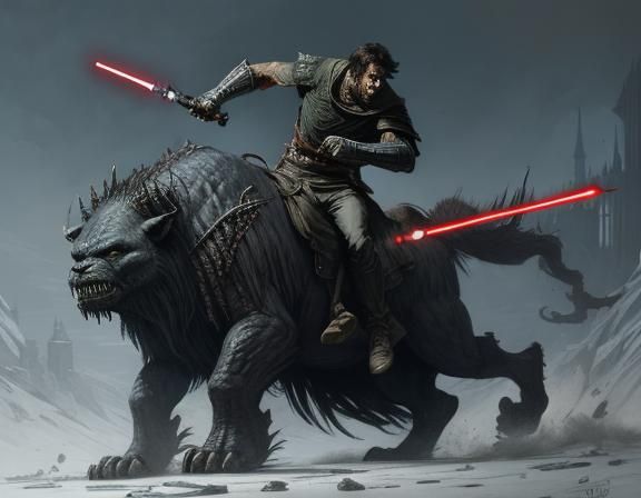 Lightsaber Duel: Warrior and Beast in Battle